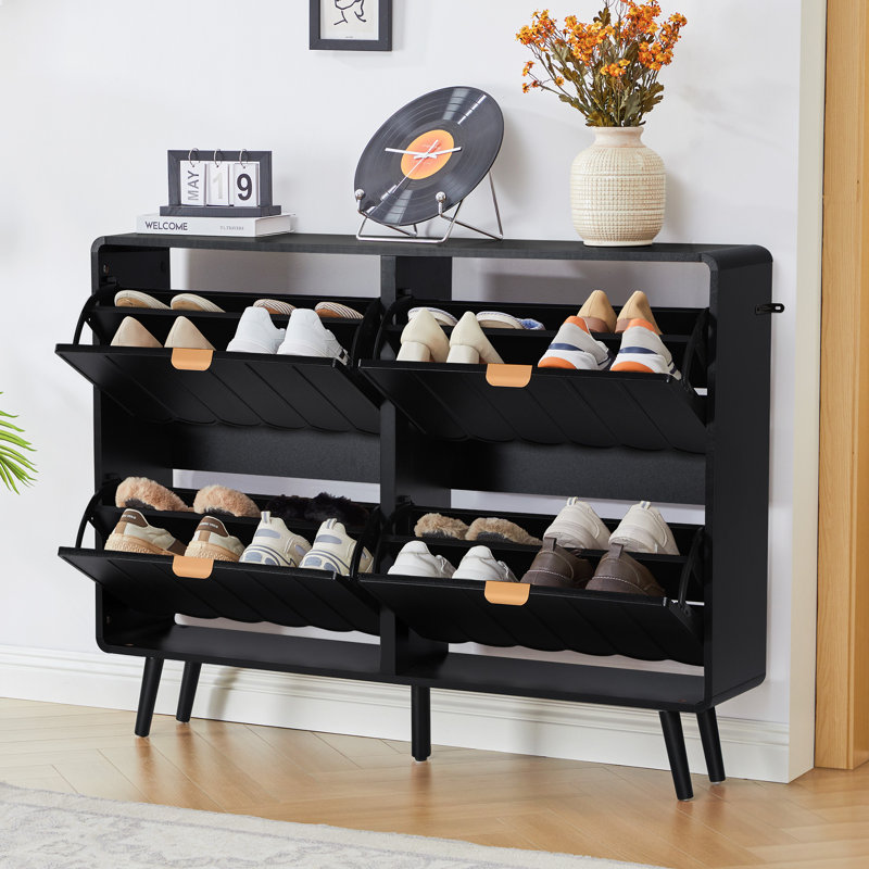 16 Pair Shoe Storage Cabinet, Black