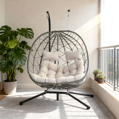 Fauteuil à œufs pour 2 personnes avec support Balancelle d'extérieur pour l'extérieur