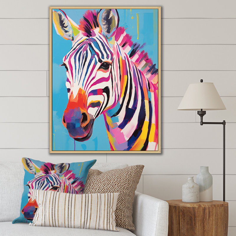 " Colorful Zebra Expressionistic Stripes II ", 40" H x 30" W x 1.5" D, Natural