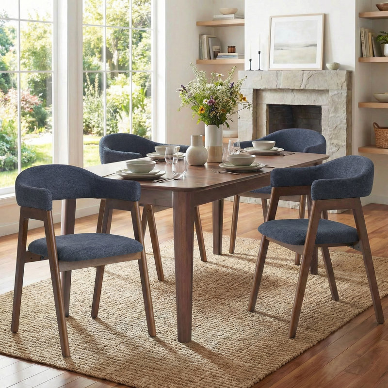 Ensemble de 4 chaises de salle à manger en tonneau Modern, 4, Bleu