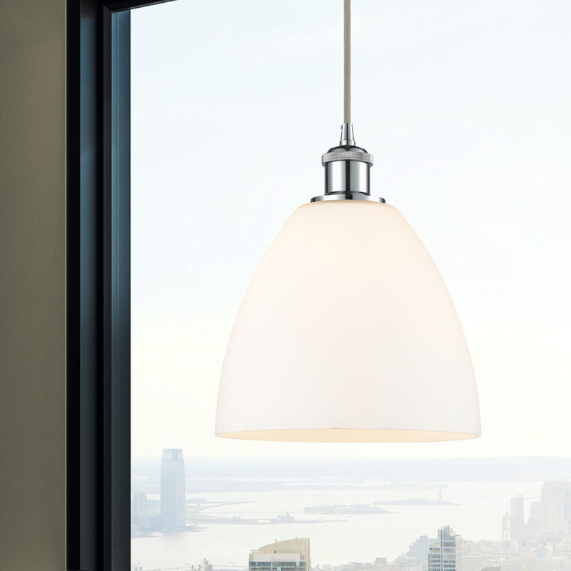 Haruka 1 - Light Single Pendant, White, 13.25" H x 9" W x 9" D, Polished Chrome
