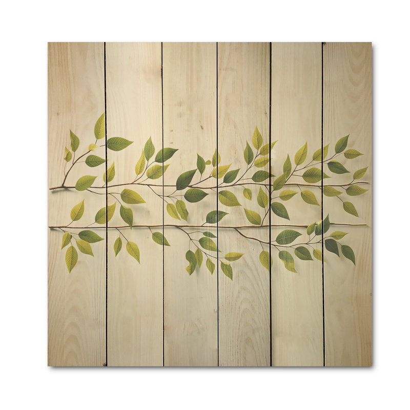 «Green Ferm Simple Collage - Leaves Wood», art mural sur bois de pin naturel, H 15 po x l 15 po
