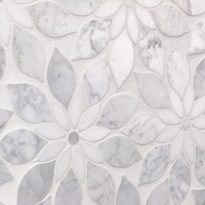 Carreau de mosaïque à jet d'eau en marbre 12,4 po x 14,13 po Bond Tile Thistle (1,21 pi. Ca. / feuille), Blanc