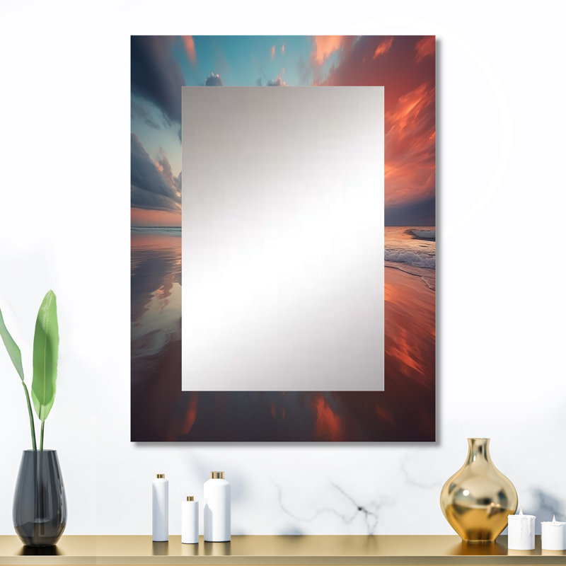 Plage, photo bord de mer, minimalisme III - miroir décoratif de plage, miroir mural corail, impression d'art en métal