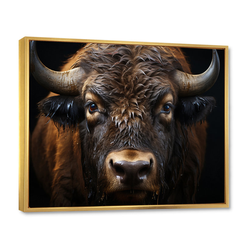 Bison Protrait I - reproduction de cadre flottant sur toile, H 34 po x l 44 po x P 1,5 po, Or
