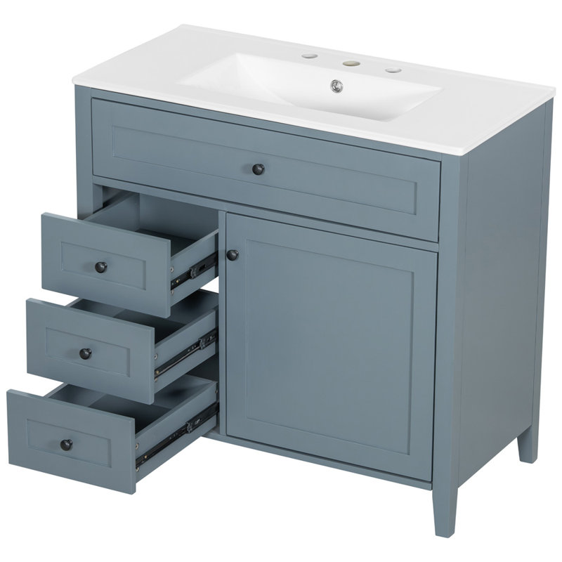 Meuble-lavabo 36 po avec lavabo, Noir, Bleu gris