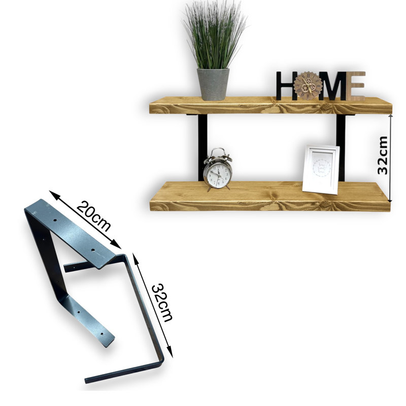 Ashlar Wood Floating Shelf, 4.5cm H x 100cm W x 22cm D, Dark Oak