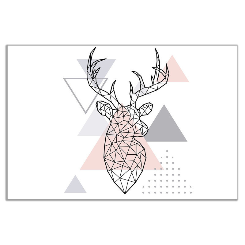 Scandi Scandinavian Deer Head - Wrapped Canvas Print, 51cm H x 76cm W