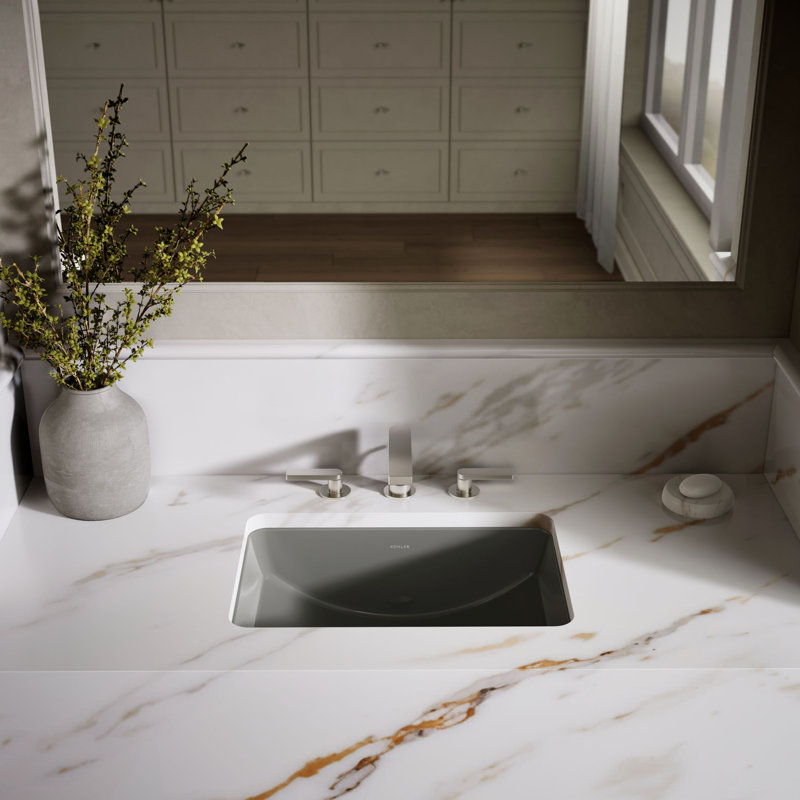 Ladena® Finish Vitreous China Rectangular Undermount Bathroom Sink with Overflow, Thunder Gray