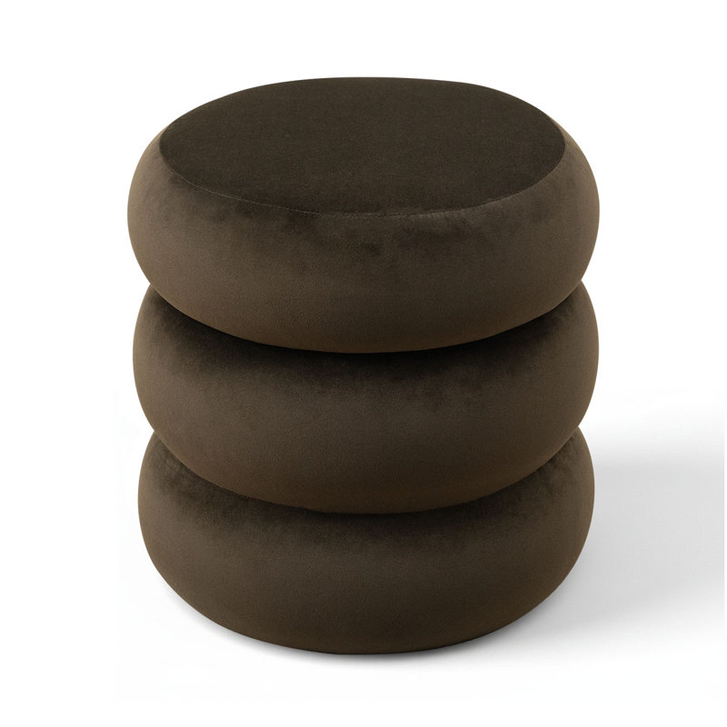 Modern Round Velvet Side Table,Upholstered Nightstand, Brown