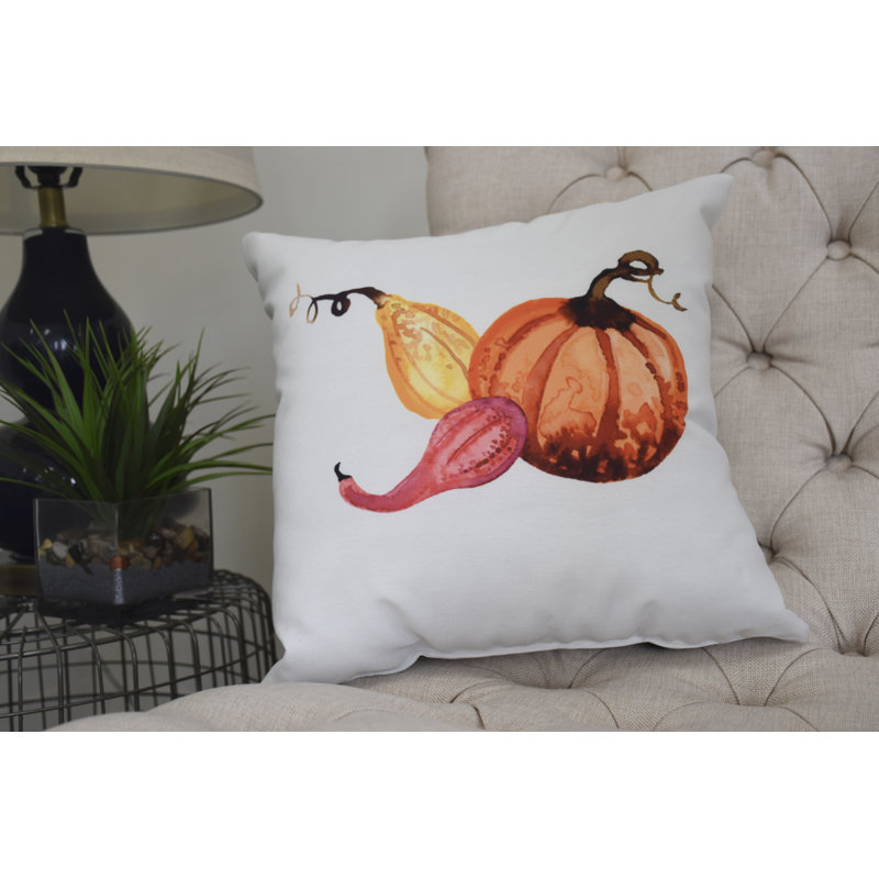 Housse et insert de coussin carré en forme d’automne gourd Bigner, Blanc, 20 po x 20 po