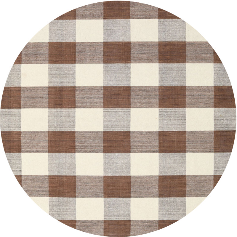 Tapis contemporain brun / gris, Rond 5 pi