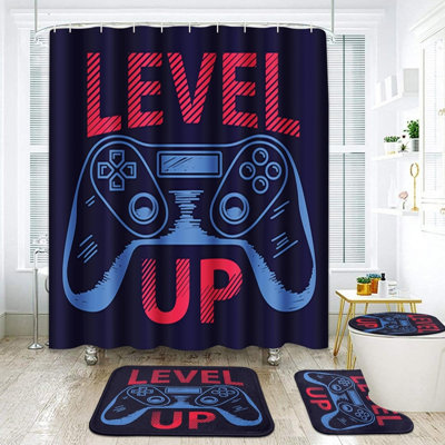 Dark Blue Game Controller Bathroom Sets with Rugs 4 Piece