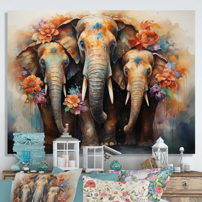 Art asiatique, éléphants thaïlandais - impression