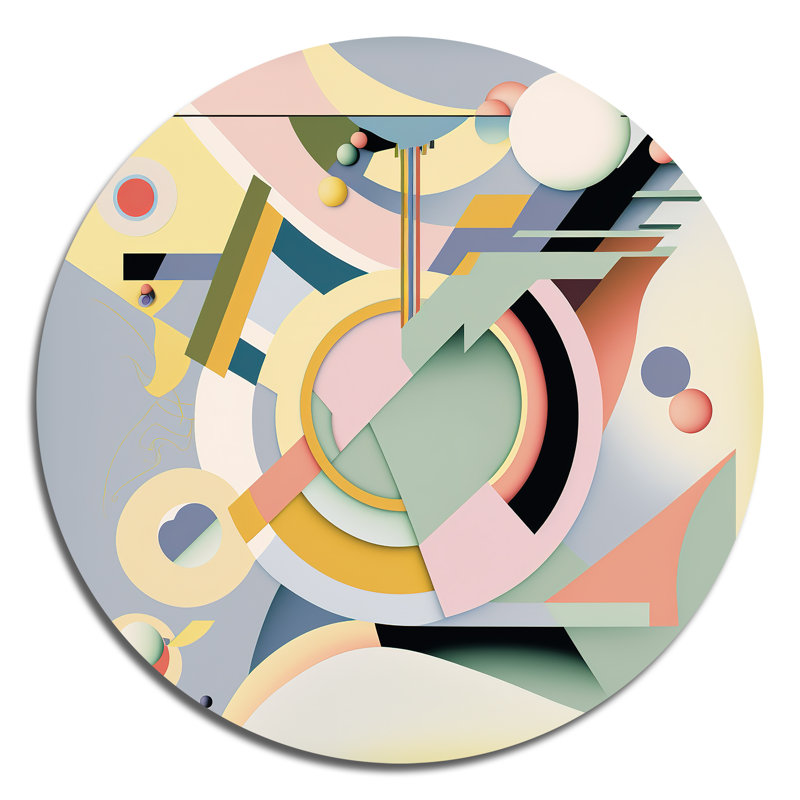 Pastel Art déco III - Art mural rond abstrait géométrique sur métal, L 23 po x H 23 po