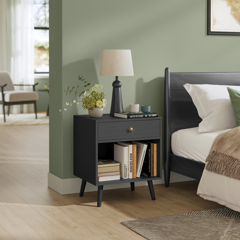 Monterey 50cm W Manufactured Wood Bedside Table, Black