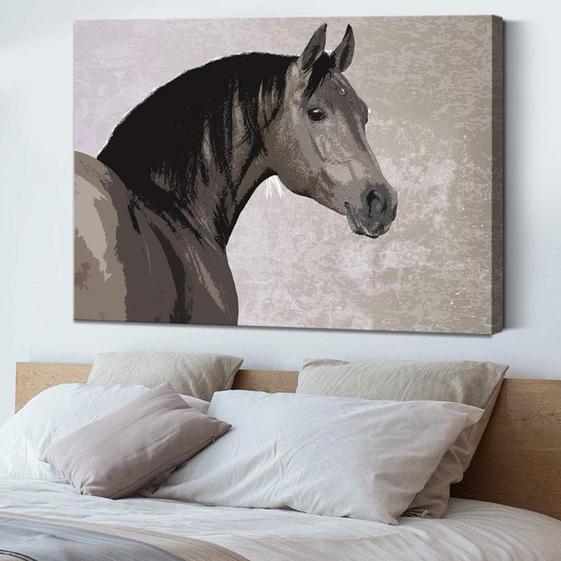 Portrait d'un cheval qui court - impression sur toile tendue, H 24 po x l 36 po x P 1,5 po