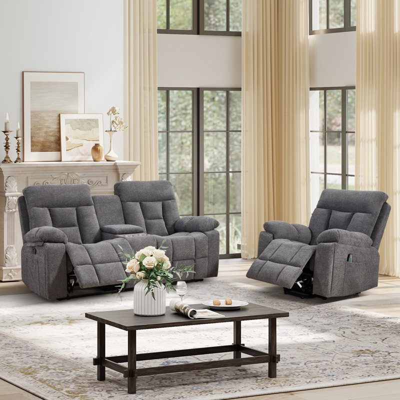 Ensemble de salon inclinable 2 pièces en microfibre avec surdimensionné fauteuil releveur et causeuse manuelle