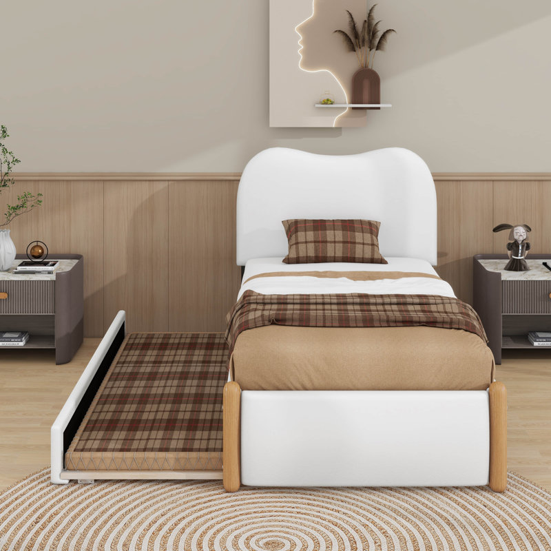 Lit plateforme tapissier avec lit gigogne, Lit double