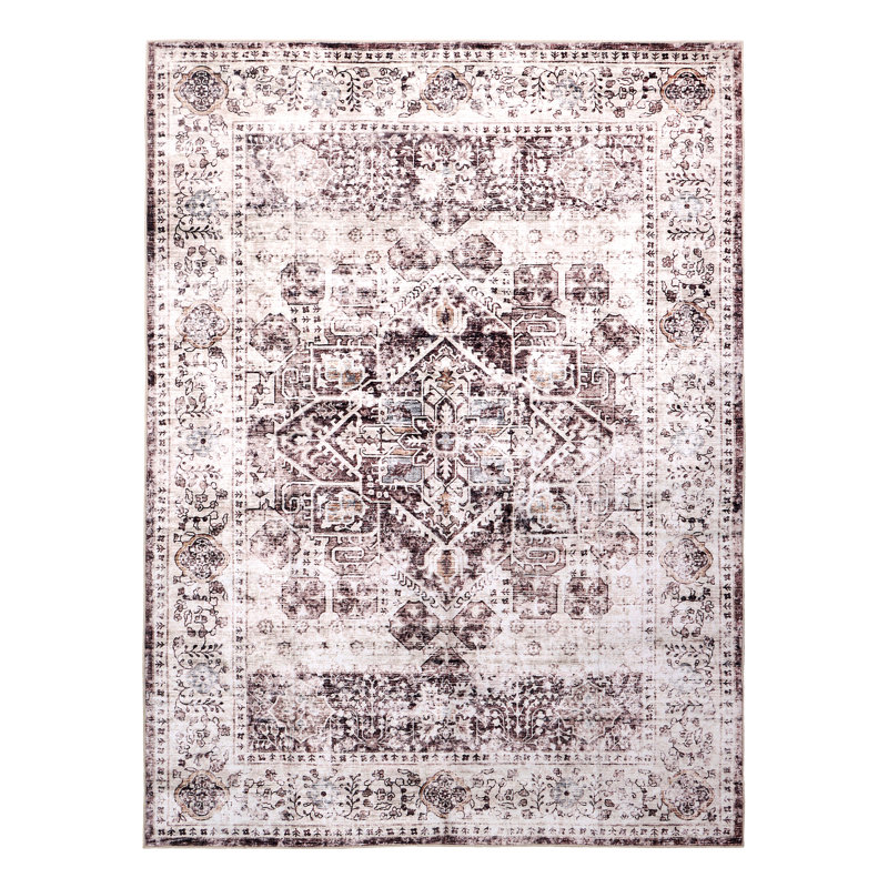 Delara Brown/Neutral Machine Washable Area Rug – Non-Slip, Stain Resistant, GRS Certified, for Bedroom, Living & Dining