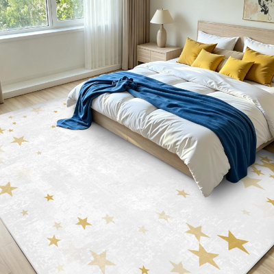 Tapis d'intérieur lavable à la machine, motif étoiles volantes et confettis magiques de Noël dorés