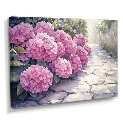 Hortensias dans un sentier de jardin monochrome II - hydrangées, art mural