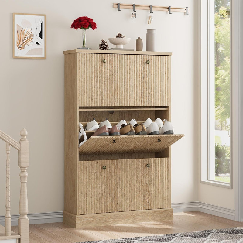 18 Pair Shoe Storage Cabinet, Tan