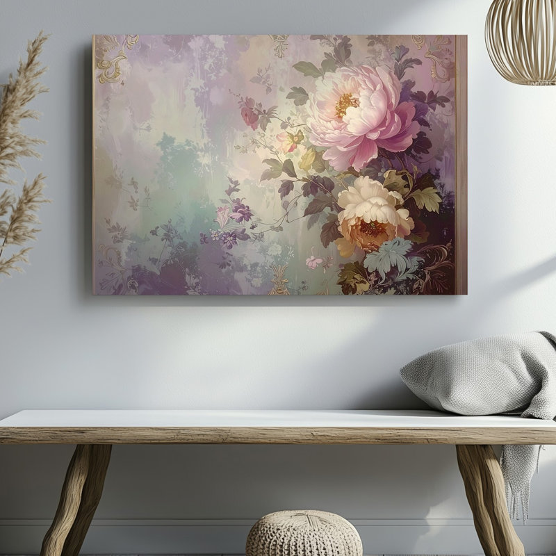 Art mural sur toile, art floral damassé pastel, H 11 po x l 14 po