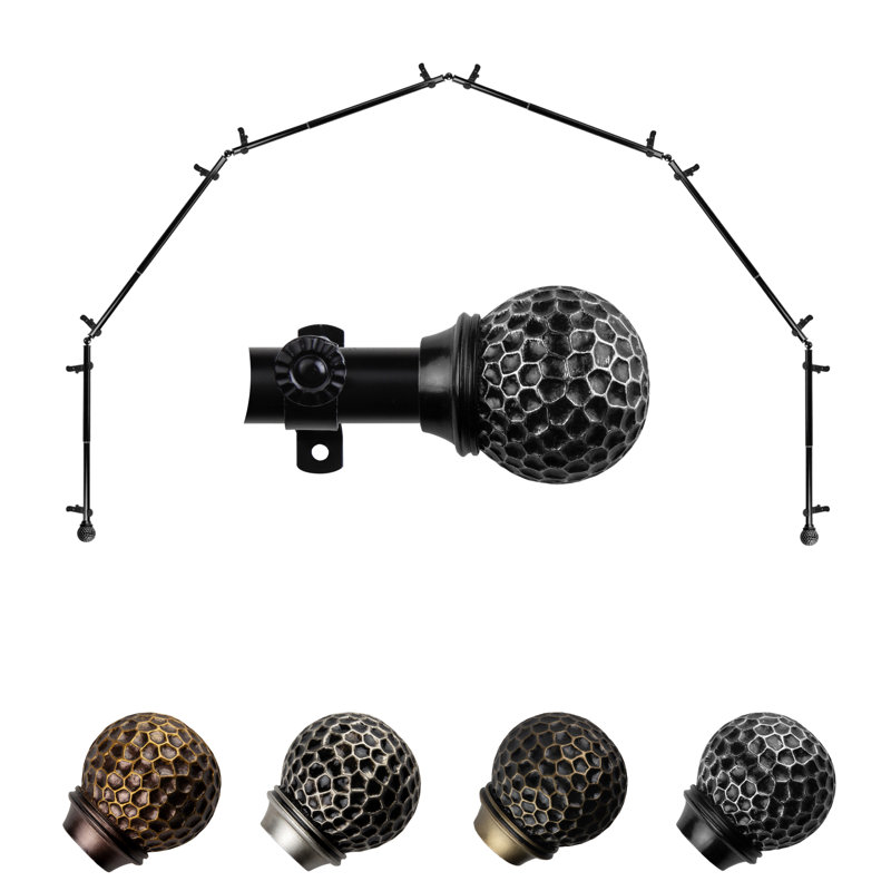 Métal; tringle à rideaux simple réglable en résine 0,81 po, Noir, 28 po à 48 po (chaque côté)