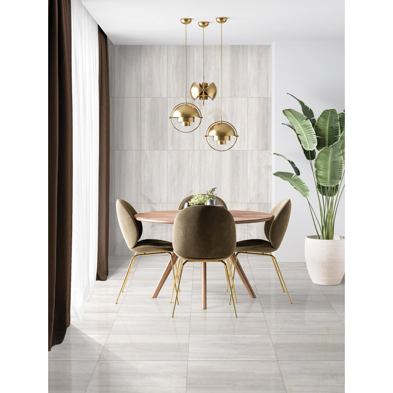 12" x 24" Porcelain Stone Look Wall & Floor Tile, White/Ivory