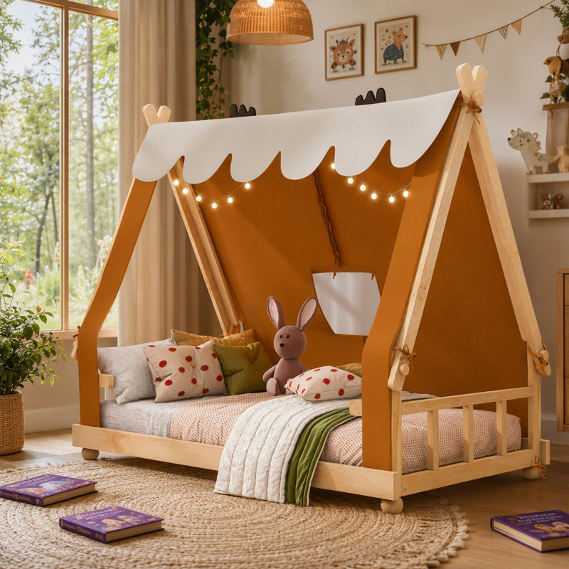 Lit simple avec tente et lumière, Twin, Brown