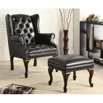 Upholstered Wingback Chair with Ottoman