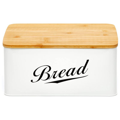 Modern Metal Bread Box With Bamboo Cutting Board Lid, Bread Storage Container