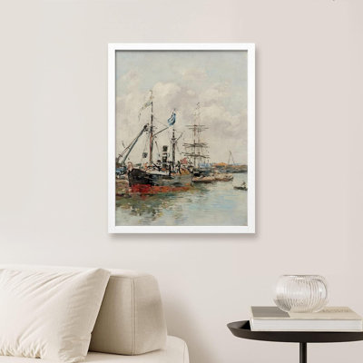 Classic Vintage 1800s Ship On Shore Wall Art Prints Natural Landscape For Living Room, encadré sur papier, impression