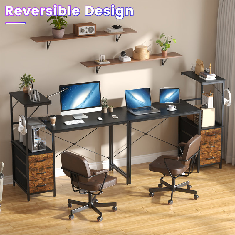 Steel Computer Desk, Black/Rustic Brown