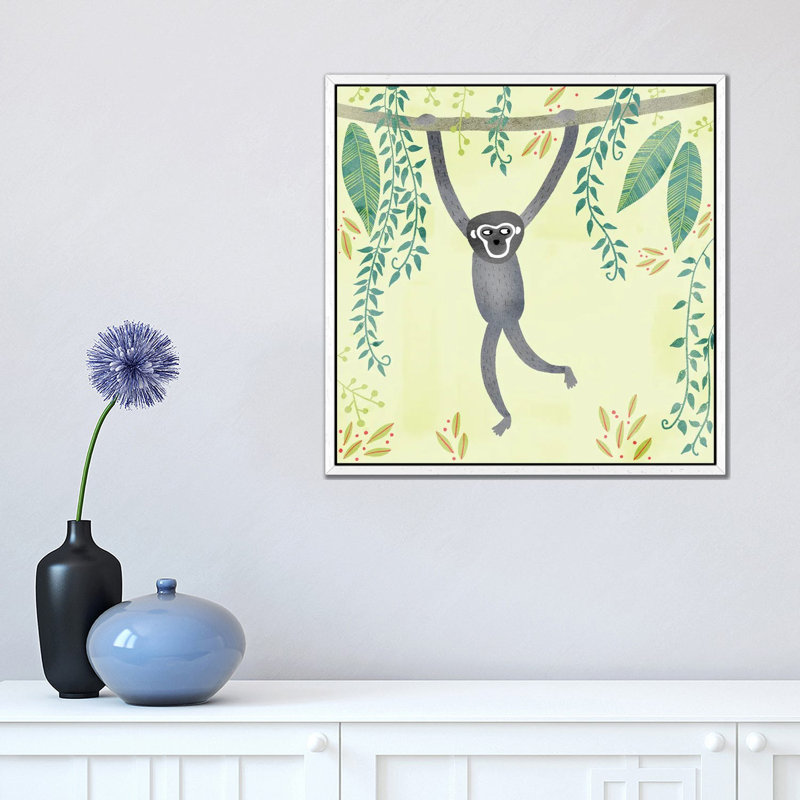 Gibbon 1 Piece Wall Art on Canvas, 93.98 cm H x 93.98 cm W, White Framed