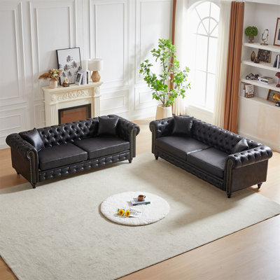 3 Seats + 3 Seats Combo Sofa Modern Living Room Sofa With Solid Wood Frame And Wooden Feet, 4 Cushions, Apartment Sofa Furniture For Living Room, Livi