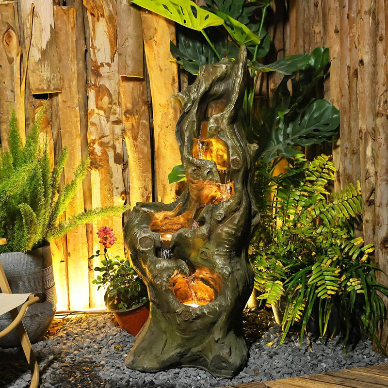 Fontaine de sol fabriquée à la main avec lumière Hafwen