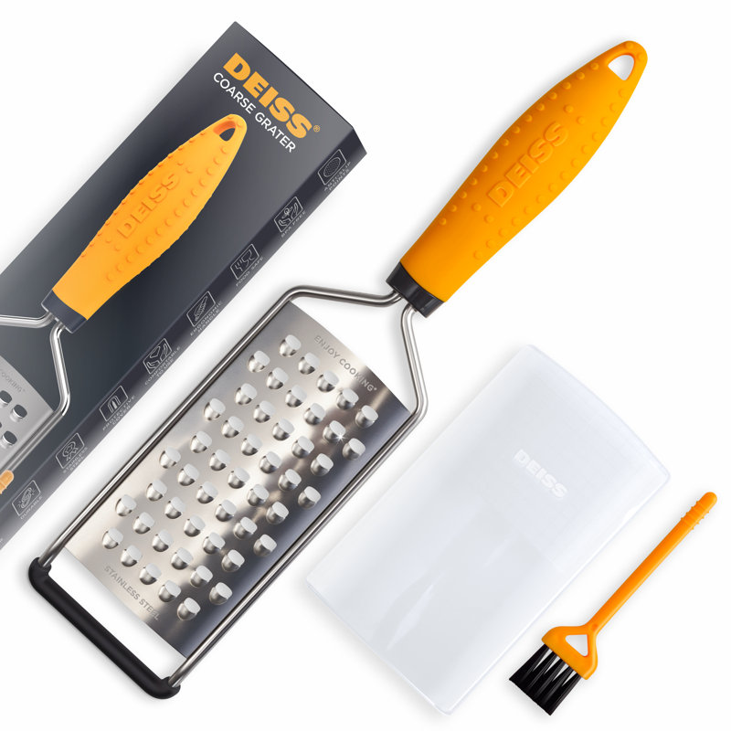 Deiss Pro Coarse Grater And Hand Held Cheese Grater - Sharp Stainless Steel Small Cheese Grater For Kitchen, Orange
