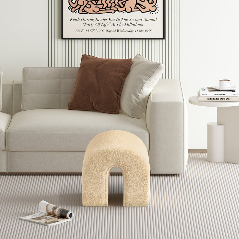 45cm Teddy Fleece Ottoman, Beige