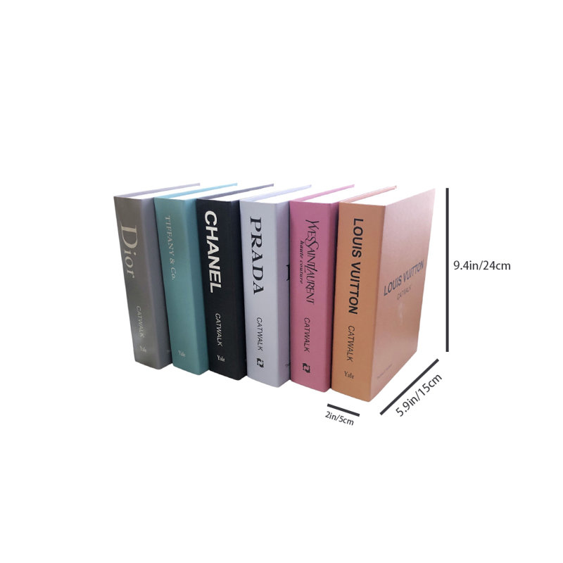 Ensemble de 6 luxueux livres décoratifs de couleur unie avec typographie inspirée de la mode pour table basse, bibliothèque et bureau personnel