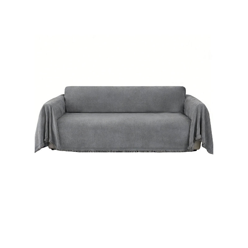 Chenille Box Cushion Sofa Slipcover, Grey, 180cm H x 300cm W