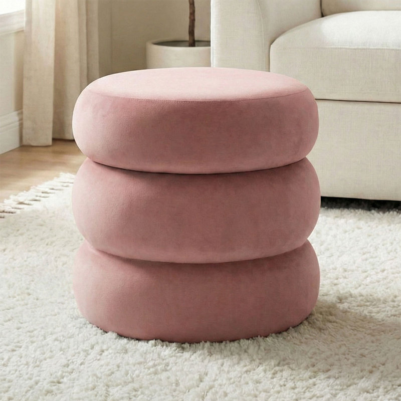 Repose-pieds moderne en velours avec rangement, Rose