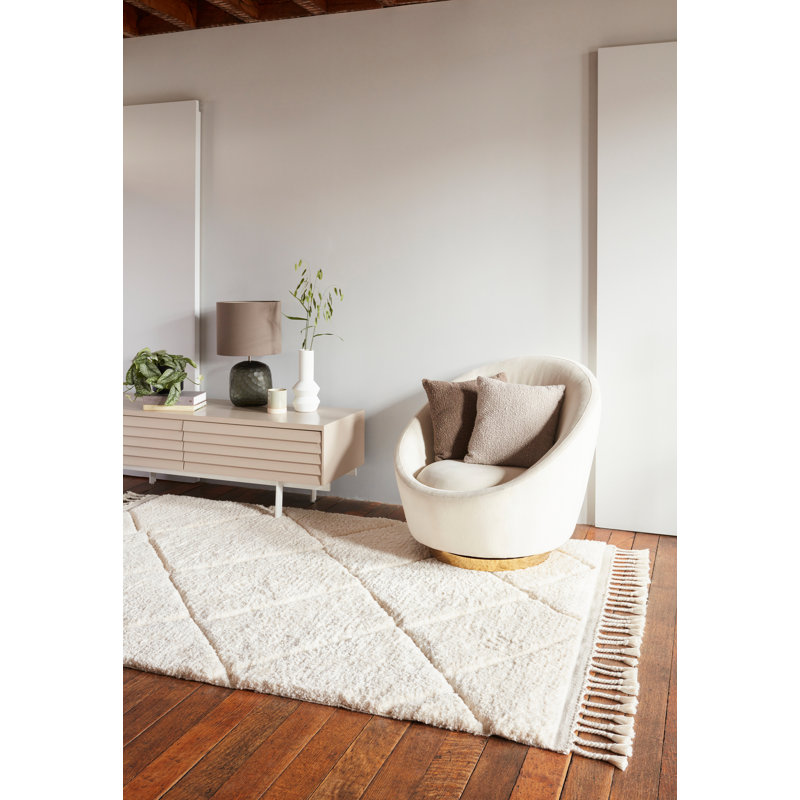Buckmiller Carved Moroccan Machine Woven Cream Area Rug, Rectangle 120 x 170cm