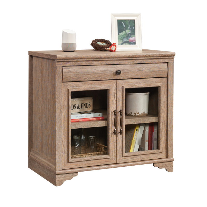 Brun - fini, bureau personnel, base, rangement compact pour bureau personnel, tiroir spacieux, glissières pleine extension, portes en verre trempé, tablette réglable dissimulée, finition en bois d'ingénierie rempli de métal,