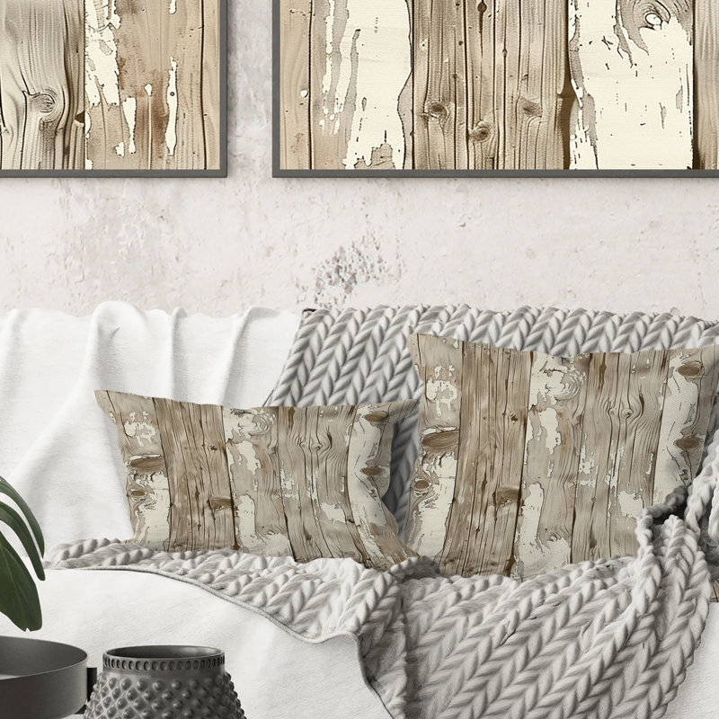 Beige bois de grange II - coussin de ferme, H 16 po x l 16 po, Carrée