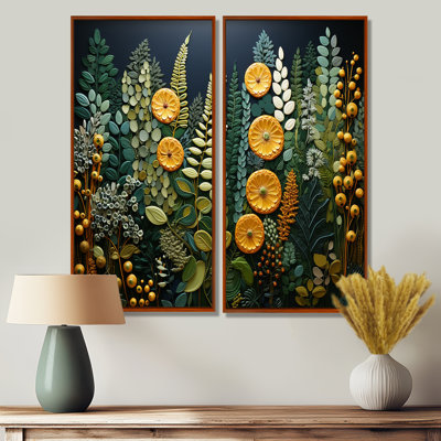 Tapisserie de fougères jaunes et plantes - ensemble de 2 fougères florales