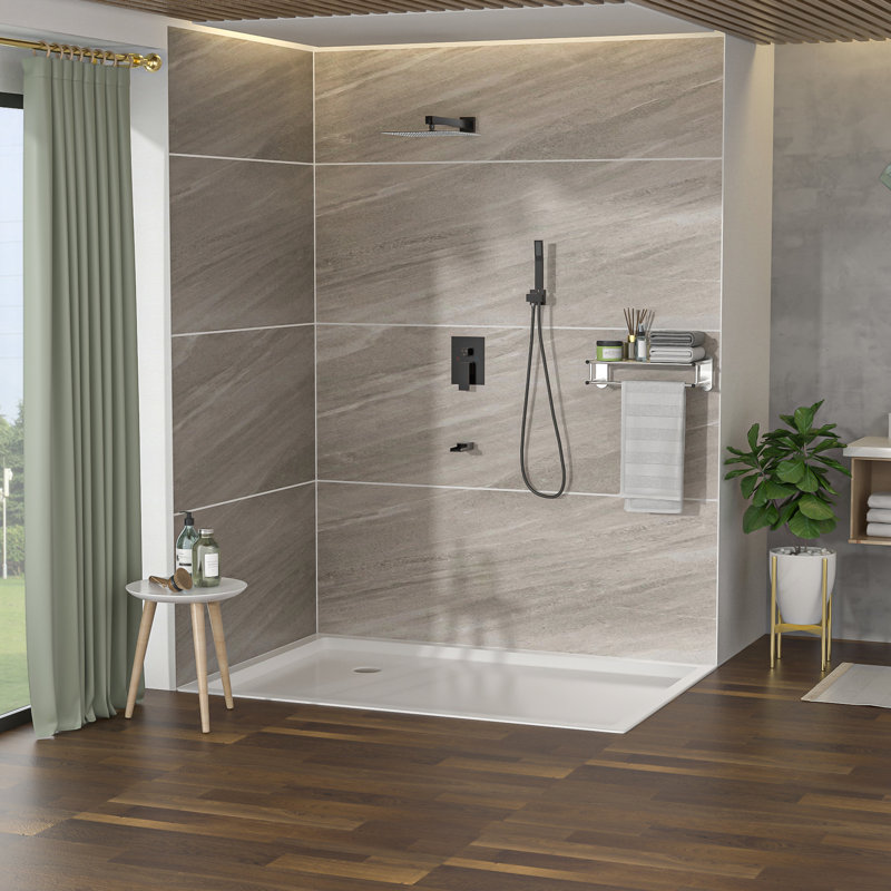12 Inch Square Shower System With Waterfall Tub Spout In Oil Rubber Bronze - 3 Function Rainfall & Handheld, Valve, Uncomplicated Installation And Upkeep Method 12" Spout, Oil-Rubbed Including Easy