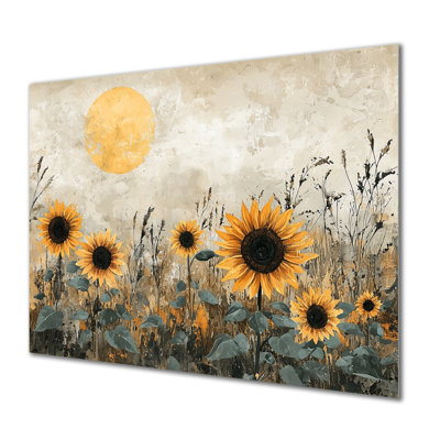 Hiver, tournesols, champs, campagne, impression sur métal
