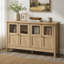 Buffet en bois naturel de 55,1 po de largeur avec 4 portes en acrylique et tablettes réglables